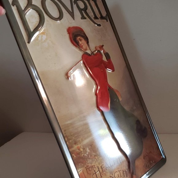 New VINTAGE Sturdy Metal Tin Sign Europe Woman Playing Golf BOVRIL - Picture 3 of 12